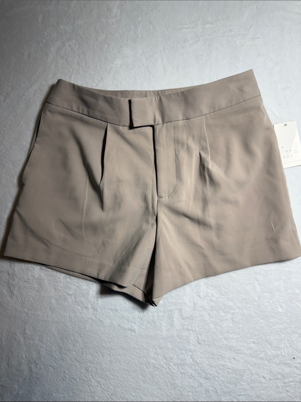 a new day Women's High-Waist Taupe Pleated Shorts